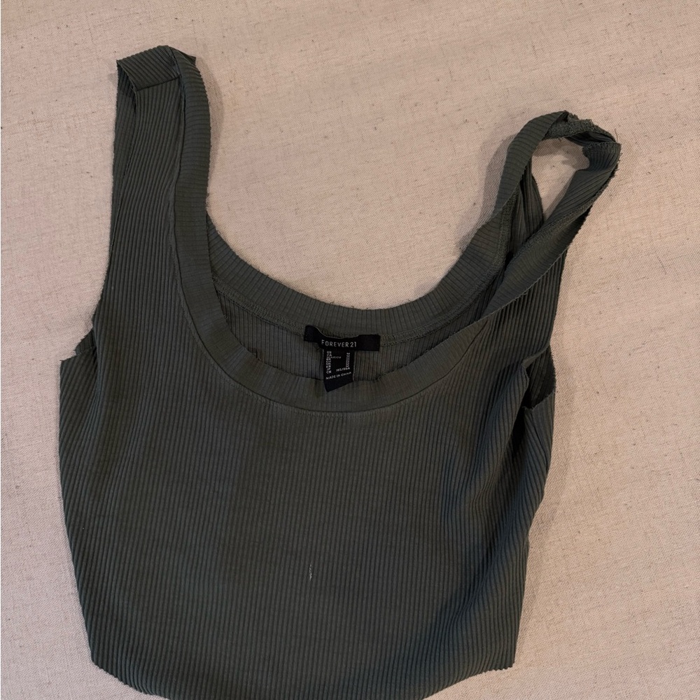 Forever 21 Dark Green Ribbed Tank Top